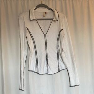 Pilcro White Long Sleeve Top with Black Trim